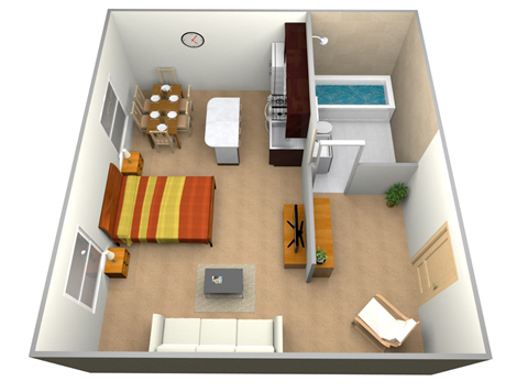 Floor plan for studio, 1 bath, 400 sqft
